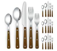 20 Pezzi Di Argenteria Con Manico In Legno Per 4 Persone, Set Di Posate In Acciaio Inossidabile 18/10, Coltello Da Tavola Per Bistecca, Forchetta, Cucchiaio, Forchetta Da Frutta, Cucchiaio Da Tè. (B)