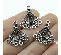 20 pezzi di connettori per orecchini, pendenti con connettori porosi, fatti a mano, vintage, per gioielli fai da te, collane, orecchini, creazione di ritrovamenti - 27x24,0 mm - argento