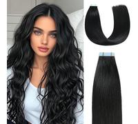 20 pezzi di extension per capelli umani a nastro da 50 grammi e 18 pollici di lunghezza, colore 1 jet black, extensions a nastro in capelli umani remy di alta qualità, extensions a nastro per aggiunge