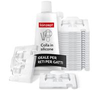 20 pezzi di ganci adesivi con 30ml di colla adesiva, extra forti, per rete per gatti sul balcone - senza forare, trasparenti, resistenti agli agenti atmosferici, montaggio facile e veloce