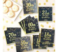 20 pezzi di tovaglioli neri e dorati, adatti per feste di compleanno 18/21/30/50/60/70 anni - tovaglioli di carta monouso a doppio strato, adatti per festival, compleanni, anniversari, decorazione da