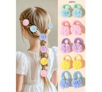 20 pezzi Elastici per capelli con pompon color macaron carini per ragazze, fasce per capelli con palline in rete elastica, accessori per capelli quotidiani per bambini piccoli e bambini 20 pezziColore