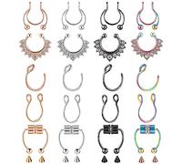 20 Pezzi Fake Septum Piercing 16G al Naso Finti Donna Non Piercing Nostril a Ferro di Cavallo - Anello Diaframma in Argento, Oro, Nero Gioielli