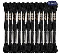 20 pezzi fili di ricamo neri filo da ricamo filo punto croce nero filato da cucito filato di cotone filato da cucire per maglieria, ricamo progetti di cucito
