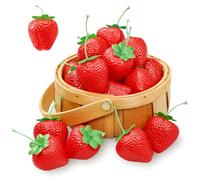 20 Pezzi Fragole Finte, Fragole Artificiali Plastica Frutta Finta Decorare Fragole Centrotavola per Tavoli, Realistico Fragole Rosse Finte per decorazione partito ghirlanda fai da te ornamento Prop