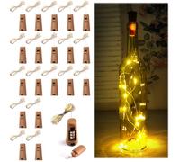 20 Pezzi Luci per Bottiglie di Vetro,2 m 20 LEDs Lucine LED Decorative a Batteria,Luci per Bottiglie Bianco Caldo,Design in Sughero,Tappo con Luci LED per Bottiglia, Luci Bottiglia Tappo per Feste