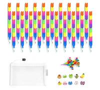 20 pezzi Matite Impilabili, cancelleria creativa, blocchi costruzione impilabili, ricariche sostituibili, regalo feste bambini, più 10 gomme cancellare cartoni animati e 1 sacchetto cancelleria