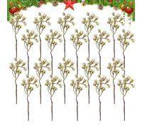 20 Pezzi Natale Artificiale Rosso Bacche Steli, Natale Bacche di Agrifoglio rami, inverno Rosso Bacche stelo Ramoscello per albero di Natale Wreath fai da te Craft Making Decorazioni Forniture (Oro)