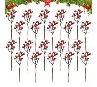20 Pezzi Natale Artificiale Rosso Bacche Steli, Natale Bacche di Agrifoglio rami, inverno Rosso Bacche stelo Ramoscello per albero di Natale Wreath fai da te Craft Making Decorazioni Forniture (Rosso)