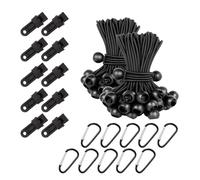 20 Pezzi Nero Corde Bungee a Sfera, Conveniente Corde Elastiche con Sfere, Bungee Ball in Gomma con 10 Clip di Fissaggio/10 Ganci, Tenditori Elastici per Telone Campeggio Carico