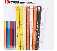 20 pezzi Nuovo set di penne a gel cancellabili a forma di animali, include 8 penne con inchiostri di vari colori, 12 cartucce di ricarica, adatte per scrivere, disegnare, colorare, scarabocchiare, pos