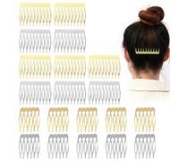 20 Pezzi Pettini Laterali in Metallo 10 & 6 Denti, pettinini per Velo, Lato per Capelli per Capelli da Donna Francese con Denti per Accessori per Capelli con Clip per Chignon Argentato & Oro