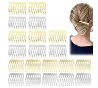 20 Pezzi Pettini Laterali in Metallo 10 & 8 Denti, pettinini per Velo, Lato per Capelli per Capelli da Donna Francese con Denti per Accessori per Capelli con Clip per Chignon Argentato & Oro