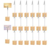 20 Pezzi Porta Foto con Clip Base in Legno, Porta Foto con Mollette, Cubi Segnaposto per Matrimoni, Memo Clip per Appunti e Messaggi in Ufficio, Feste e Casa