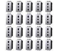 20 Pezzi Presa Bipasso Bivalente 2P+T 10/16A, Compatibile Con Bticino Living Tech, Colore Grigio