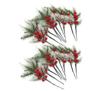 20 Pezzi Rami di Pino Artificiale Natalizi Bacche Rosse e Finitura | PVC, Effetto Innevato e Brinato, per Centrotavola e Riempitivo Vaso, Facile da Riporre