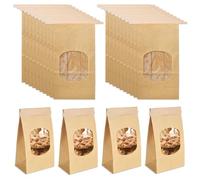 20 Pezzi Sacchetti Carta per Alimenti, Buste Kraft con Finestra e Chiusura, Sacchetti per Prodotti da Forno, Riutilizzabili per Biscotti, Torte, Panini, Snack (Marrone)