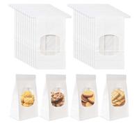 20 Pezzi Sacchetti Carta per Alimenti, Buste Kraft con Finestra e Chiusura, Sacchetti per Prodotti da Forno, Riutilizzabili per Biscotti, Torte, Panini, Snack (Bianco)