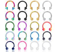 20 Pezzi Septum Piercing Naso Anello a Ferro di Cavallo Acciaio Chirurgico 16G Anello Setto Nostril Piercing Gioielli Cartilagine Spirale Trago Orecchino Labbro Piercing a Ferro di Cavallo Fermo