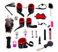 20 pezzi set bondage multifunzionale per uomini e donne, bdsm cinghie di peluche in pelle kit plug anale per giochi di festa in camera da letto -ITHC22 (Rosso)