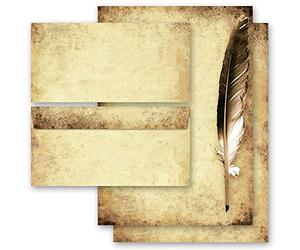 20 pezzi Set completo Antico & Storia, PENNA SU CARTA VECCHIA 10 fogli di carta da lettera e 10 buste DIN LANG (senza finestra) | Paper-Media