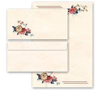 20 pezzi Set completo Fiori & Petali, POSTA FLOREALE 10 fogli di carta da lettera e 10 buste DIN LANG (senza finestra) | Paper-Media