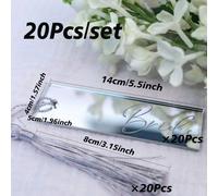 20 pezzi/set Segnaposto per matrimonio in acrilico a specchio doppia faccia da 5,3*1,57 pollici con nappe, scheda vuota per nome, decorazione per eventi, cartellini per feste, specchio argento/oro. Se