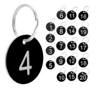 20 Pezzi Targhe Numerate Rotonde in Plastica Nera, 1-20 con Anelli | Organizzazione Code e Comunicazione Chiara, Formato da 1, 4 Pollici, Pratiche per Ufficio e Banco
