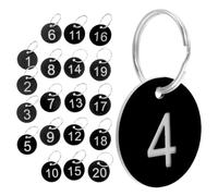 20 Pezzi Targhette Numerate Rotonde in Plastica Nera 1-20 da 1,4 pollici | Anelli Inclusi, Lettura Chiara dei Numeri, Gestione Ordinata delle Code, Formato Compatto Salvaspazio