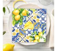 20 pezzi Tovaglioli di carta con stampa di limoni e piastrelle blu, tovaglioli monouso estivi con stampa di frutta, adatti per forniture per feste e decorazioni da tavolo 20PCS/bagCarta tessile
