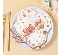 20 pezzi Tovaglioli di carta monouso a tema orsetto marrone per festa di nascita, tovaglioli decorativi con palloncini a forma di orsetto marrone per festa di rivelazione del sesso, forniture per deco