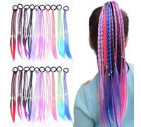 20 Pezzi Trecce per Capelli Lisci, Estensioni dei capelli per bambini con fascia elastica in corda, Extension Capelli per Bambine, per feste di compleanno per ragazze e donne (10 Colori)