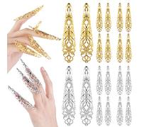 20 Pezzi Unghie Finte Halloween Dito Unghie Artiglio Anello Antica Regina Costume Punta Dita Finte Chiodo Anello Metallo Halloween Vampiro Unghie Cosplay Femminile Spettacolo Danza Drammatica