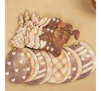 20 pezzi Uova di Pasqua decorate in legno con coniglietti - Decorazioni pasquali vintage per uova con motivo a coniglio per decorazioni domestiche e da esterno, highlights per la celebrazione delle va