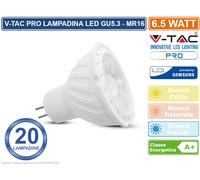 10 Lampadine LED V-Tac PRO VT-267 GU5.3 (MR16) 6,5W Faretto Spotlight Chip Samsung - Pack Risparmio - Temperatura Colore: Bianco Freddo