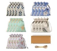 20 Piccoli Sacchetti Regalo, 20 Cartellini Con 5 Metri Di Corda Di Canapa, Sacchetti Stampati Con Cordoncino, Sacchetti Per Riporre Piccoli Oggetti, Tasche Stampate Con Cordoncino