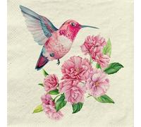 20 piccoli tovaglioli da cocktail in carta riciclata, motivo: colibrì su fiori rosa come decorazione da tavola. Tovaglioli di carta con motivo, anche per decoupage e decoupage 25 x 25 cm