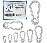 20 pieces 4-mm Stainless steel snap hook with thimble V4A robust shape with eye breaking load 400 kg snap-fits fire brigade carabiner 316 4x40-mm