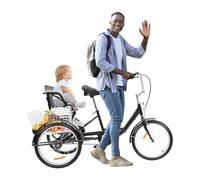20 pollici triciclo per adulti, 3 ruote singola velocità bicicletta con cestino posteriore e seggiolino per bambini, altezza manubrio regolabile e altezza sella, per ricreazione shopping trasporto