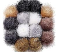 20 pompon Faux Fur Pom Poms for Hats - 4,5 pollici Fluffy DIY Knitting Hat Pompoms with Elastic Loop, Removable Crochet Crafts Accessories for Shoes Scarves Gloves Bags Keychain (Black Brown Color 14