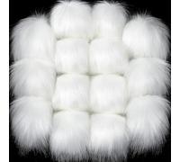 20 pompon in finta pelliccia per cappelli - 4,5 pollici Fluffy DIY Knitting Hat Pompoms with Elastic Loop, Removable Crochet Crafts Accessories for Shoes Scarves Gloves Bags Keychains (White 16 pezzi)
