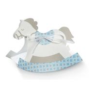 20 PZ Cavallo a dondolo portaconfetti CELESTE linea bloom BOMBONIERA 11CF