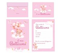 20 Pz Inviti Battesimo Bimba con Buste Il Mio Battesimo Orsacchiotto Rosa Originali - 20 Biglietti e 20 Buste Inviti Battesimo Bambina - Invito Partecipazione Kit Set per Festa Originale