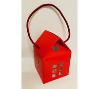 scotton spa 20 PZ Lino Rosso Scatola casetta portaconfetti con Manico 8x8x7.5 cm