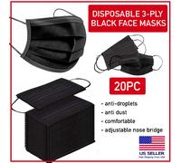 20 PZ Mascherina Facciale Nera Usa E Getta Triplo Strato Con Anelli Per Orecchie