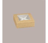 20 Pz Piccola Scatola con Finestra e Separatore Ideale per Confetti Carta Avana Nature Pratica 100x100H40 mm