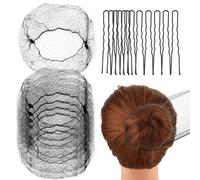 20 retine elastiche per capelli da balletto, con 50 forcine a forma di U, forcine invisibili, per danza e balletto, per donne, ragazze, balletto bun (nero)