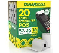 20 Rotoli Carta per POS 57x36 Rotolini Termici DuraRoooll - Rulli Carta Termica 16m Compatibile con Nexi SumUp Pax Axerve Ingenico Smart POS - Rullini per Scontrini Ricevute Bancomat Carte di Credito