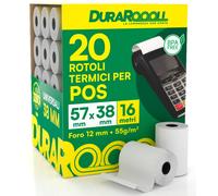 20 Rotoli Carta per POS 57x38 Rotolini Termici DuraRoooll Rulli Carta Termica