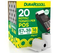 20 Rotoli Carta per POS 57x38 Rotolini Termici DuraRoooll Rulli Carta Termica